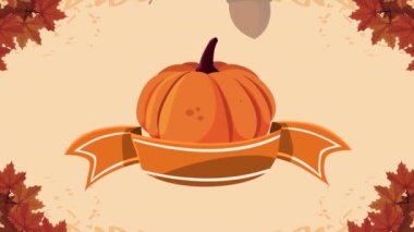 Merhaba sonbahar animasyonu Balkabağı ve kurdele çerçeveli