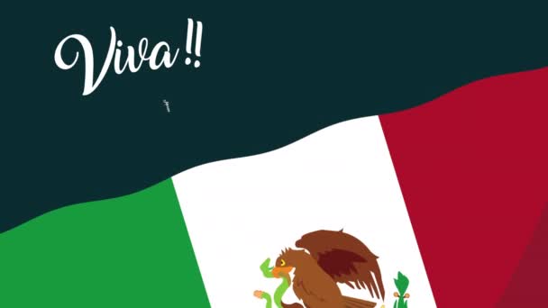 Viva animación de celebración mexicana con letras y bandera mexicana — Vídeos de Stock