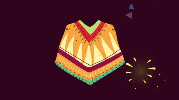 Animación celebración mexicana con poncho y confeti — Vídeos de Stock