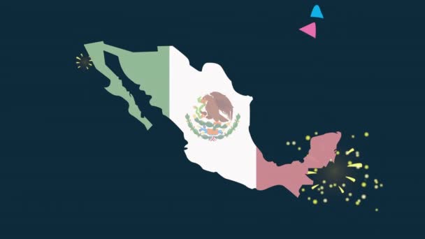 Animación celebración mexicana con bandera mexicana en el mapa — Vídeos de Stock