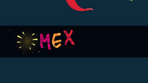 Mexico celebration animation with lettering and chili peppers — Stock Video