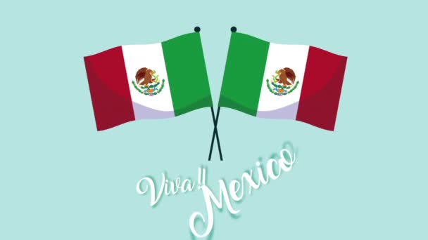 Mexico celebration animation with mexican flags — Stock Video