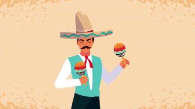 Marakas çalan Mariachi ile Meksika animasyonu kutlaması.