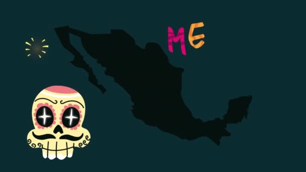 Animación celebración mexicana con letras y cráneo — Vídeos de Stock
