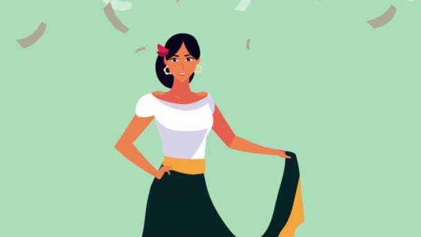 Animación celebración mexicana con hermosa mujer y confeti — Vídeos de Stock
