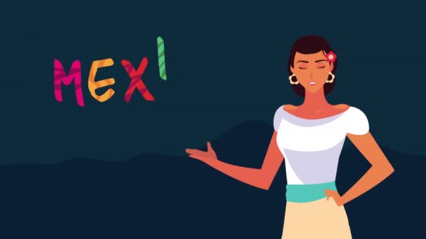 Animación celebración mexicana con letras y hermosa mujer — Vídeos de Stock