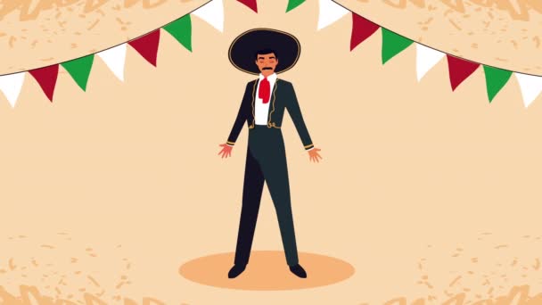 Mexická oslava animace s mariachi zpěvem a girlandami — Stock video