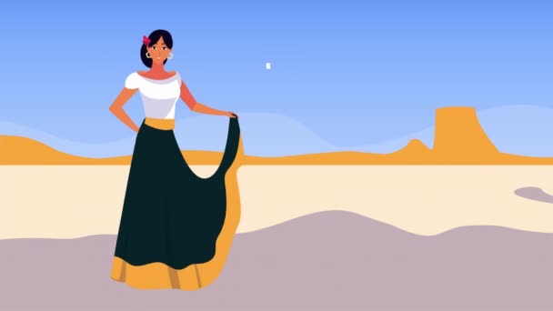 Mexico perayaan animasi dengan wanita cantik di lanskap — Stok Video