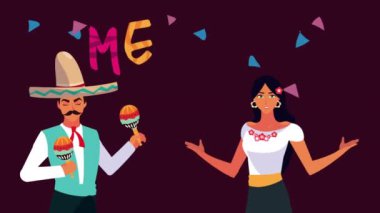 Meksika kutlaması. Meksika mariachi 'si marakas çalıyor ve kadın dans ediyor.