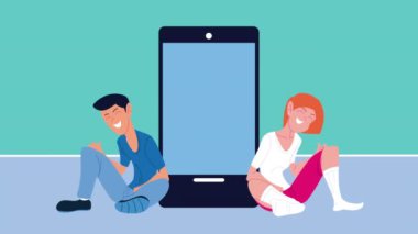 Genç çift akıllı telefonla iletişim kuruyor.