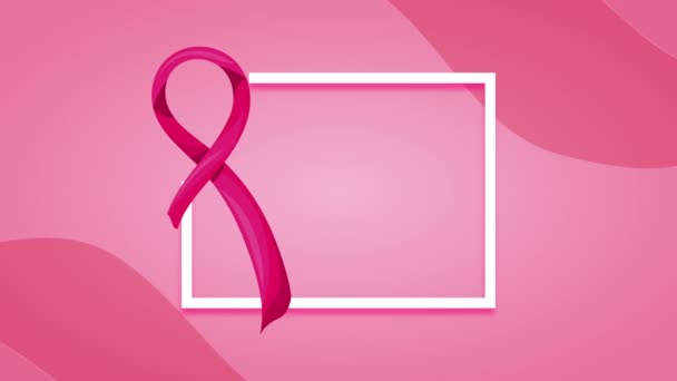 Animation lettrage campagne cancer du sein avec cadre rose ruban — Video