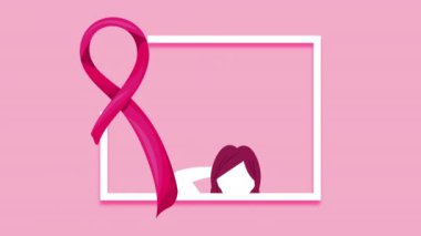 Göğüs kanseri kampanyası animasyonu. Kadın kendini muayene ediyor.