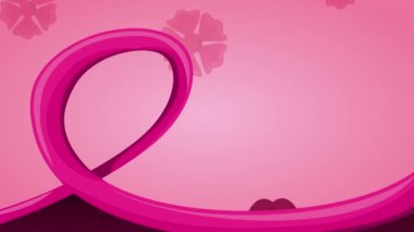 Göğüs kanseri kampanyası animasyonu. Kendini muayene eden ve kurdele takan bir kadın.