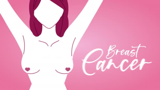 Kampania na rzecz walki z rakiem piersi animacja literowa z gołą piersią — Wideo stockowe