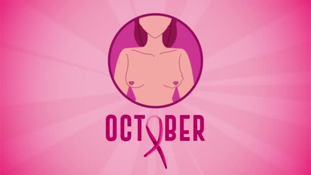 Emlőrák kampány október betűk csupasz mellű nővel — Stock videók