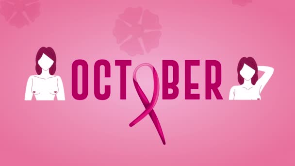 Breast cancer campaign october lettering with bare-chested women — Stock Video