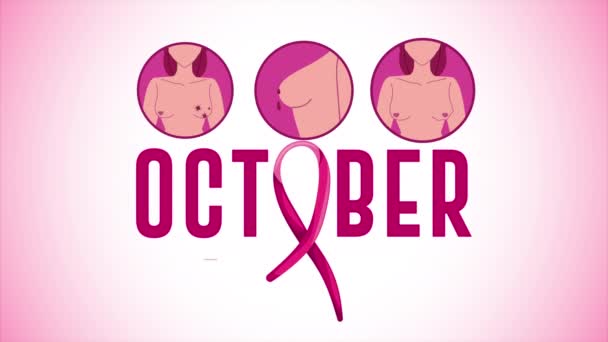Emlőrák kampány október betűk női torsos — Stock videók