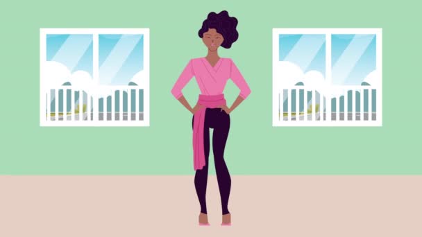 Elegante mujer de negocios afro en la animación de la casa — Vídeo de stock