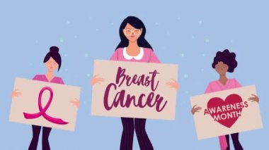 Meme kanseri kampanyası. Irklar arası kızlar pankart kaldırıyor.