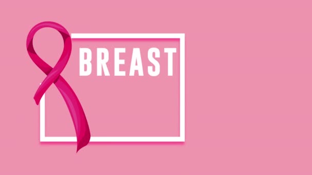 Animación campaña contra el cáncer de mama con la mujer y letras en la bandera — Vídeo de stock