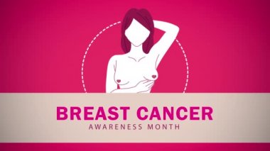 Göğüs kanseri kampanyası animasyonu. Kadın kendini muayene ediyor.