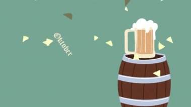 Oktoberfest kutlaması bira fıçısı ve kavanozla harfli animasyon