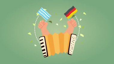 Oktoberfest bayrak ve akordeon sallayan ellerle kutlama animasyonu