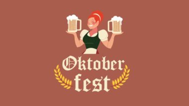 Oktoberfest kutlaması. Seksi kız ve biralarla çizgi film karakterleri.