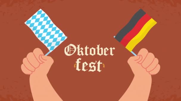 Oktoberfest庆祝字母动画与检查和德国国旗 — 图库视频影像