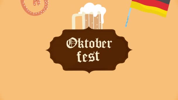 Animação lettering celebração oktoberfest com barril de cerveja e ícones — Vídeo de Stock