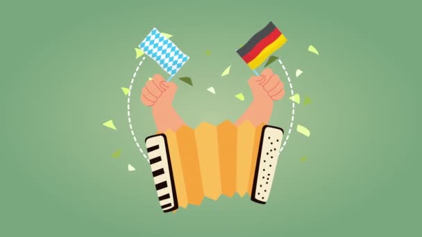 Oktoberfest celebrazione animazione con le mani bandiere sventolanti e fisarmonica — Video Stock