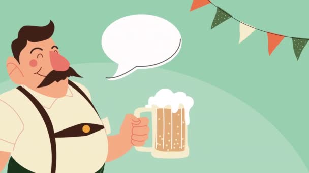 Oktoberfest ünneplés animáció német részeg emelő sörök és koszorúk — Stock videók