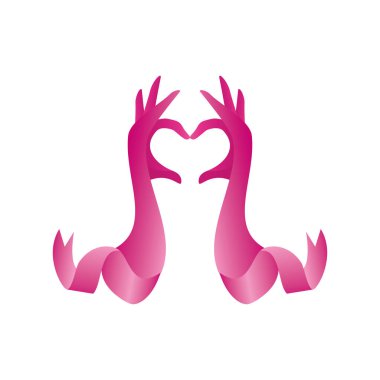 Pembe kurdele şeklinde kalp, rozet, göğüs kanseri farkındalığı