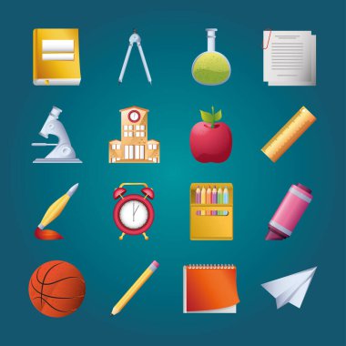 Mavi arkaplanda simge okulu seti