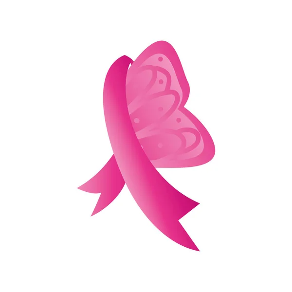 Розовая лента в форме бабочки, значок, осведомленность о раке груди — стоковый вектор