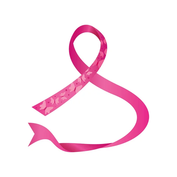 Деталізована рожева стрічка, значок, обізнаність про рак молочної залози — стоковий вектор