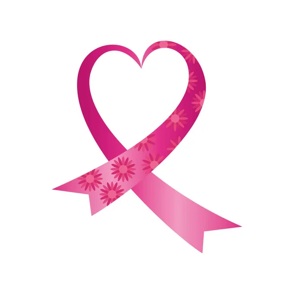 Pink ribbon heart shaped, badge, breast cancer awareness — Stock Vector