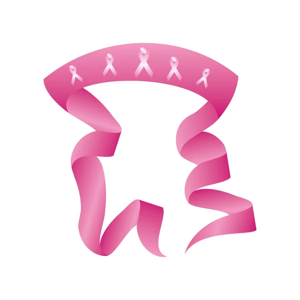Cintas rosadas detalladas, insignias, conciencia del cáncer de mama — Vector de stock