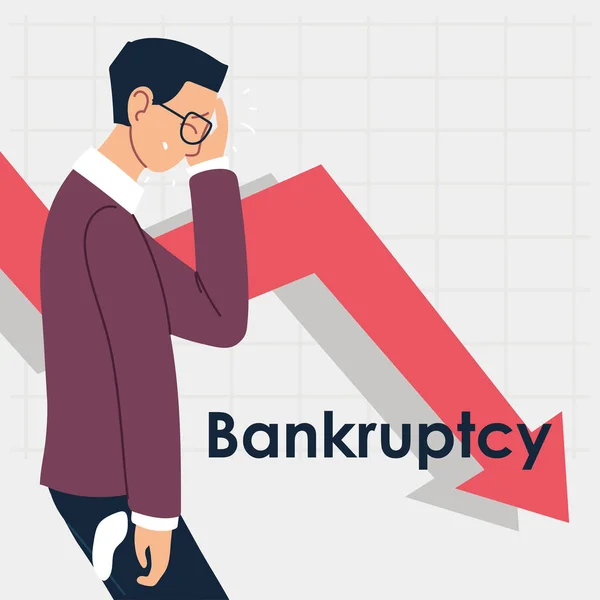 Bankruptcy, businessman in financial crisis — Stock Vector