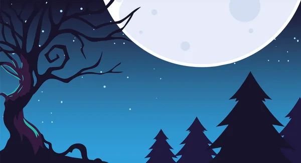 Halloween dunkle Nacht Hintergrund mit beängstigenden Wald — Stockvektor