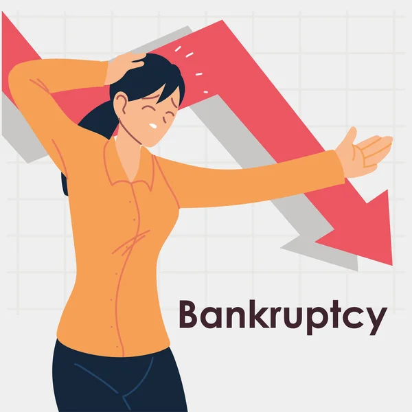 Csőd, pénzügyi válságban lévő nő — Stock Vector