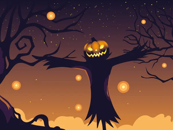 Halloween fundo com espantalho e abóbora — Vetor de Stock