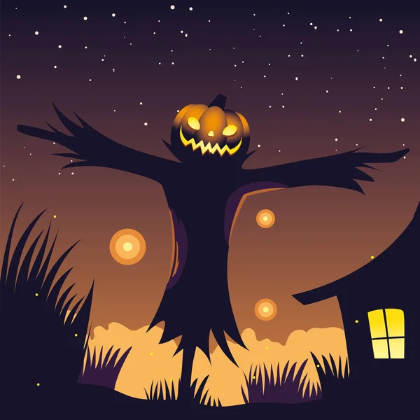 Halloween night background with scarecrow — стоковый вектор