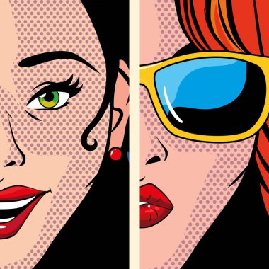 Güzel kadın portreleri, pop sanat tarzı.