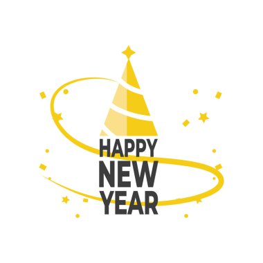 Çam ağacı detaylı biçim ikonu vektör tasarımı ile mutlu yıllar