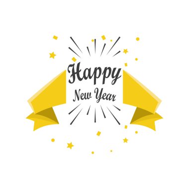 Havai fişek ve kurdele detaylı biçim ikon vektör tasarımı ile mutlu yıllar