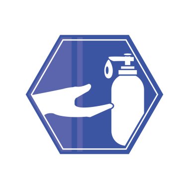 Uyarı işaretinde dezenfekte edici şişeyle el ayrıntılı biçim ikon vektör tasarımı