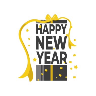 Hediyenin ayrıntılı biçim ikonu vektör tasarımı ile mutlu yıllar