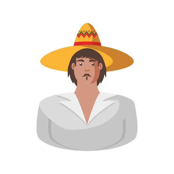 Hombre mexicano de dibujos animados con sombrero y bigote diseño de vectores — Vector de stock