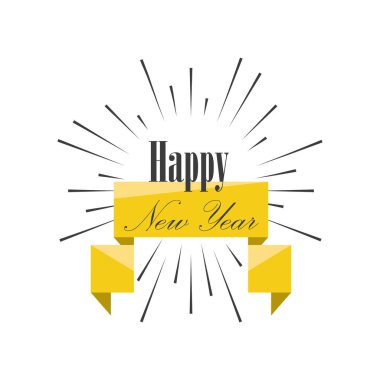 Havai fişek ve kurdele detaylı biçim ikon vektör tasarımı ile mutlu yıllar